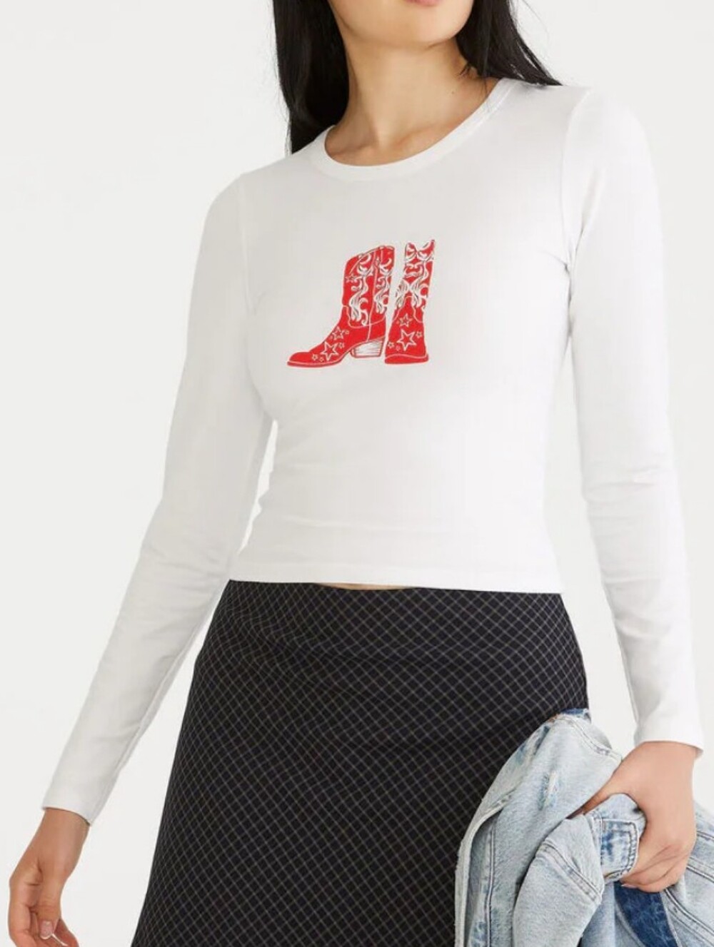 Aeropostale White Long Sleeve Tee with Red Boot Graphic